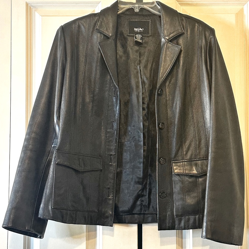 Mossimo black genuine leather jacket size M!!